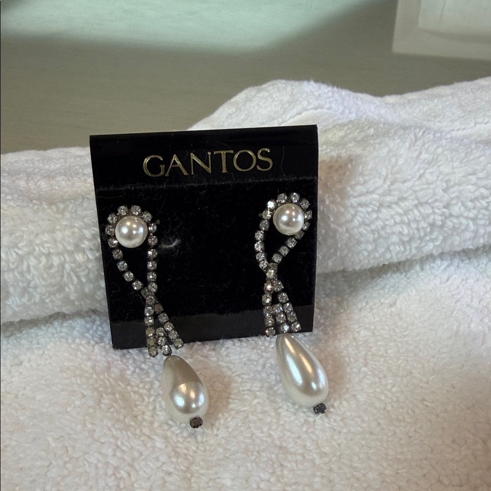 Gantos Silver and Pearl Drop Earrings